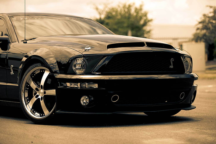 black Ford Mustang Shelby GT 500 coupe, GT500, muscle car, land Vehicle
