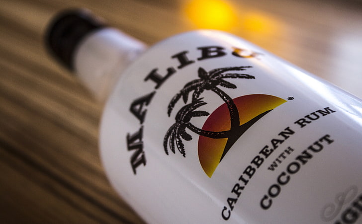 Malibu Bottle Close-Up, Malibu Caribbean rum with coconut bottle