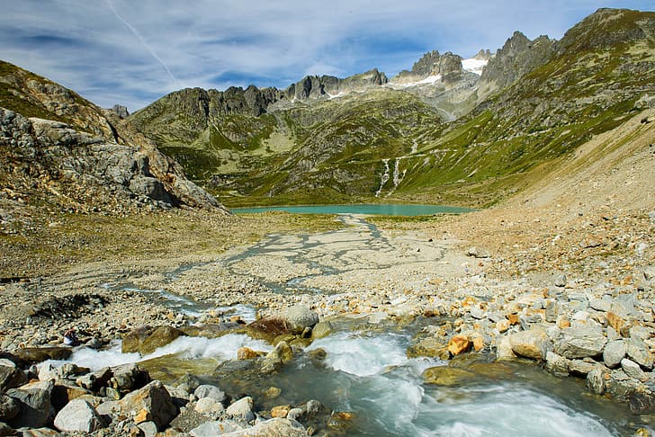 photo, Nature, Mountains, Lake, Switzerland, Stones, Stein glacier, HD wallpaper