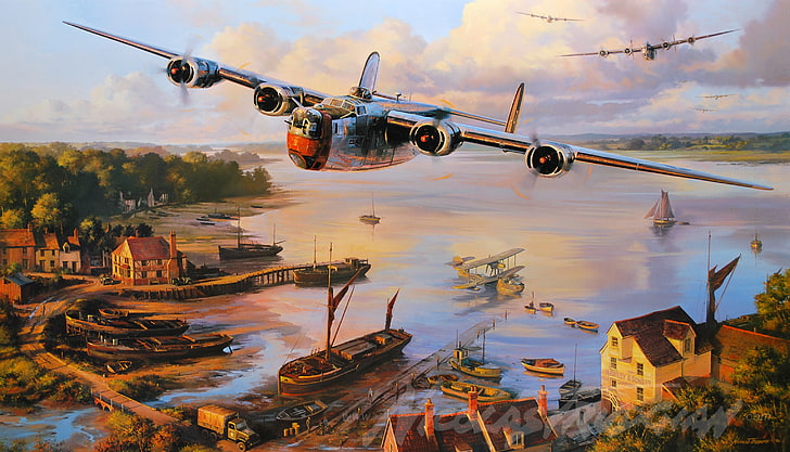 aircraft illustration, war, art, airplane, aviation, ww2, dogfight, HD wallpaper