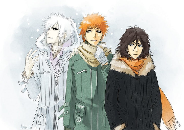 three men wearing coat character illustration, Bleach, Ichigo Kurosaki, HD wallpaper
