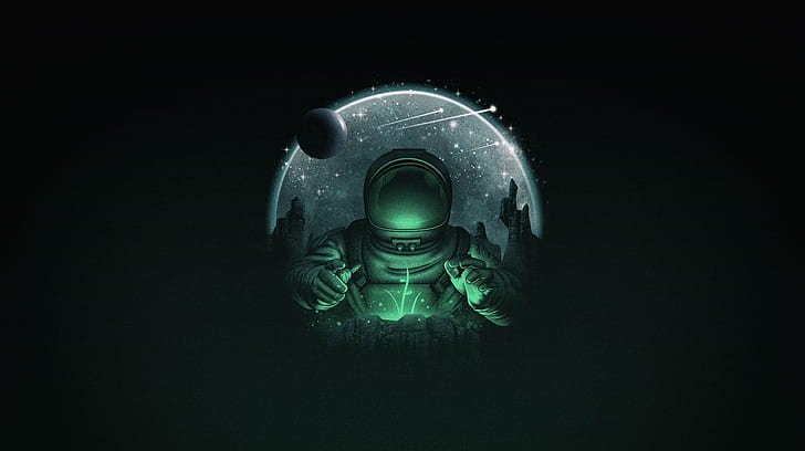 Minimalism, The suit, Space, Background, Astronaut, Art, by Vincenttrinidad, HD wallpaper
