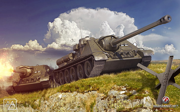 gray battle tank illustration, Wallpaper, wot, su-100, wallpaper wot HD wallpaper