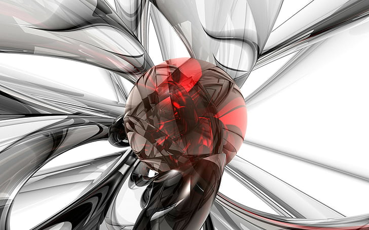 abstract, digital art, render, sphere, red, HD wallpaper