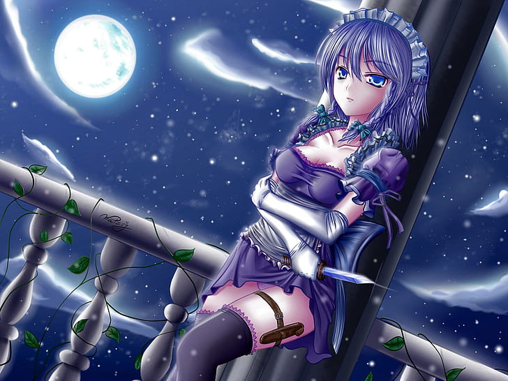Anime girl with purple hair under moonlight on Craiyon