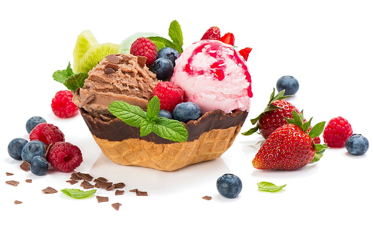 food, ice cream, berries, fruit, food and drink, berry fruit, HD wallpaper