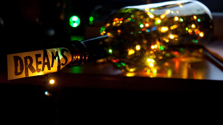amber Dream decorative bottle, bottles, bright, holiday, lights, HD wallpaper