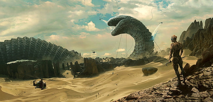 dinosaur wall paper, science fiction, desert, sand, Dune (series)