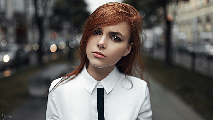 women's white polo shirty, close-up photo of white collared shirt with black necktie, HD wallpaper