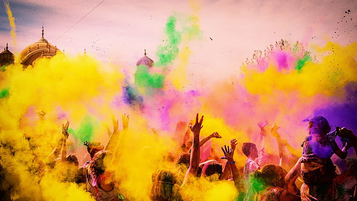 people, event, India, multi colored, holi, crowd, celebration