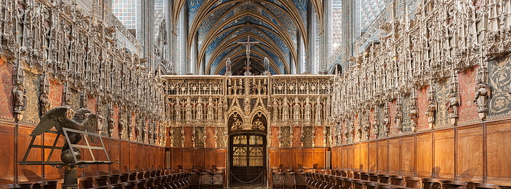 The Choir Stalls, cathedral interior, Architecture, albi, roodscreen, HD wallpaper
