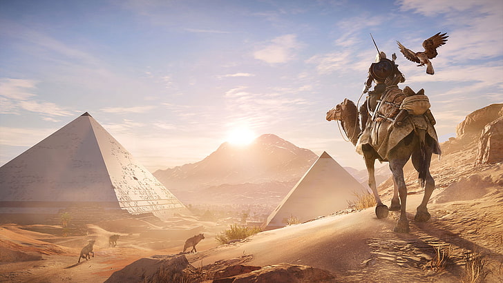 man riding horse with bird digital wallpaper], Assassin's Creed