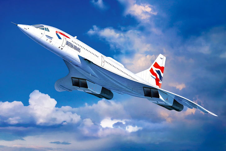 white and red airplane illustration, art, painting, aviation, HD wallpaper