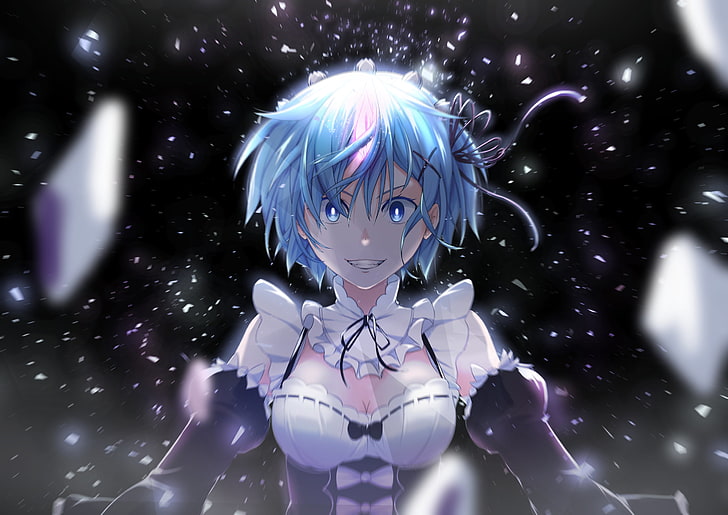 HD wallpaper: blue haired female anime character illustration ...
