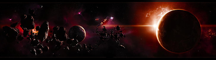 black and red galaxy illustration, space, spaceship, space art