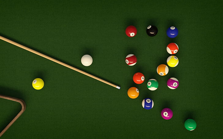 table, balls, Billiards, cue, pool, HD wallpaper