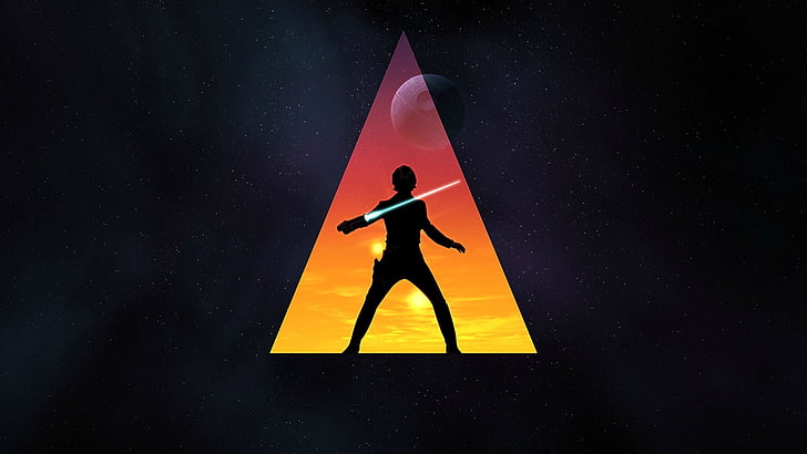 silhouette of person holding sword illustration, Star Wars, science fiction
