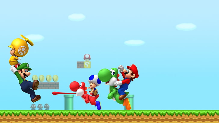 Luigi, Super Mario, Toad (character), video games, Yoshi, males