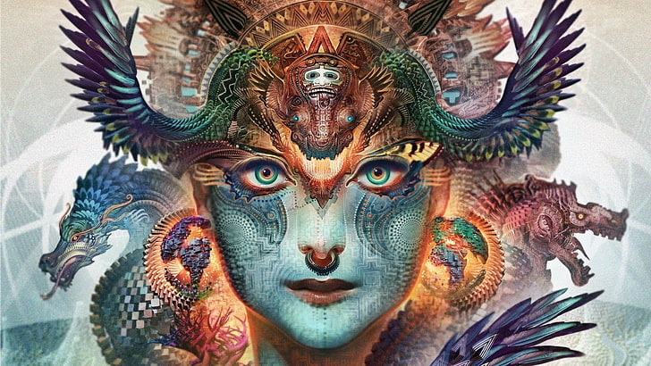 portrait painting, 1920x1080, Faces, Android Jones, The Alchemy of Spirit, HD wallpaper