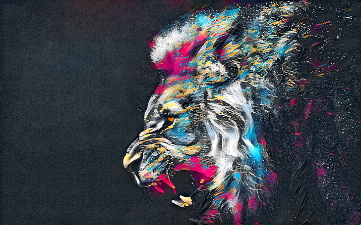 painting of multicolored lion, animals, wildlife, multi colored, HD wallpaper