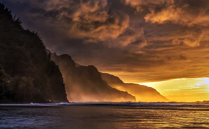 Hawaii, Kauai, napali coast, ke'e beach, HD wallpaper