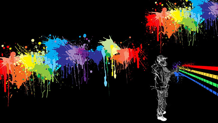 graffiti, colorful, black background, digital art, multi colored