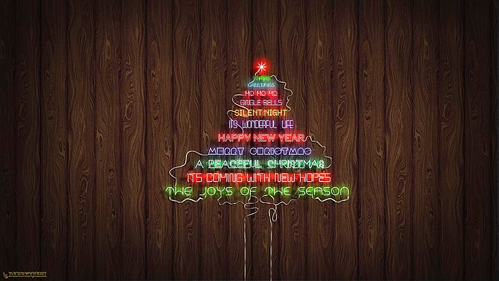 text Christmas tree light signage, Christmas ornaments , christmas lights