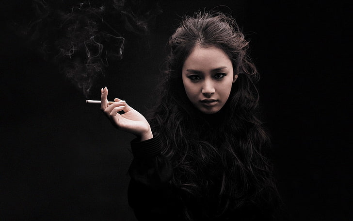 cigarettes, women, face, smoking, model, Asian, Kim Tae-Hee, HD wallpaper