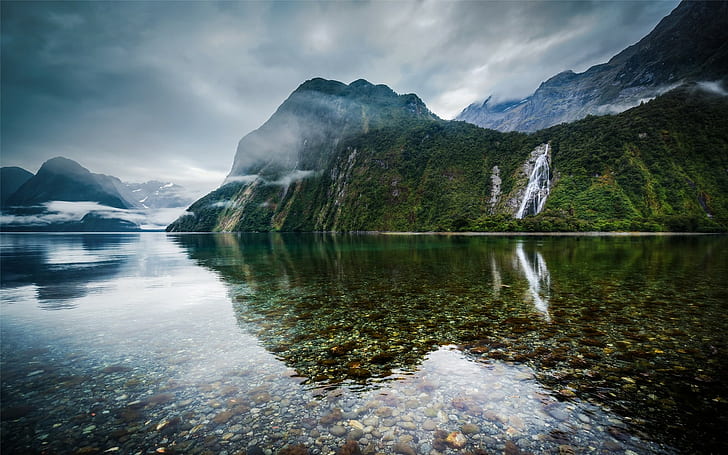 nature, landscape, New Zealand, lake, mountains, mist, morning