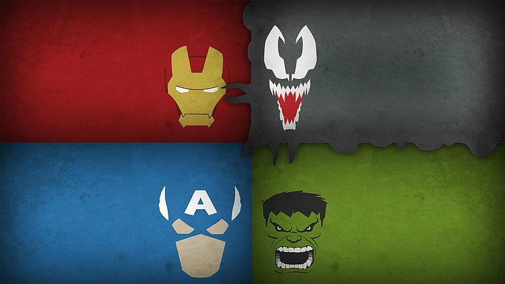 Marvel digital wallpaper, comics, Hulk, Venom, Iron Man, Captain America, HD wallpaper