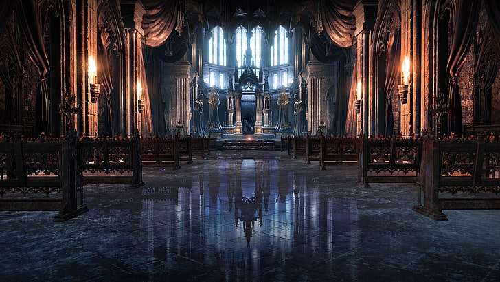 brown and grey wooden church pews, Dark Souls III, architecture