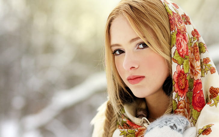 Beautiful Girl with Floral Scarf, hot babes and girls, HD wallpaper