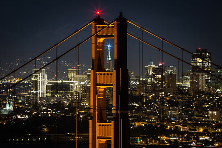 bridge, cityscape, Golden Gate Bridge, San Francisco, night