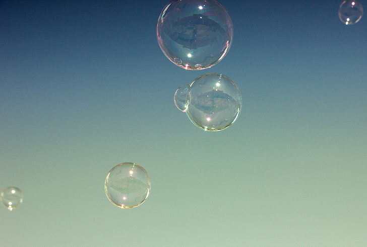 bubbles, sphere, soap sud, mid-air, fragility, transparent, HD wallpaper