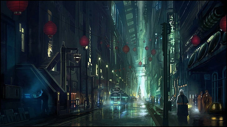 Cyberpunk city street, futuristic city art, fantasy, 1920x1080
