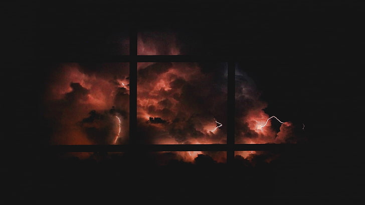 untitled, digital art, simple background, clouds, storm, black background