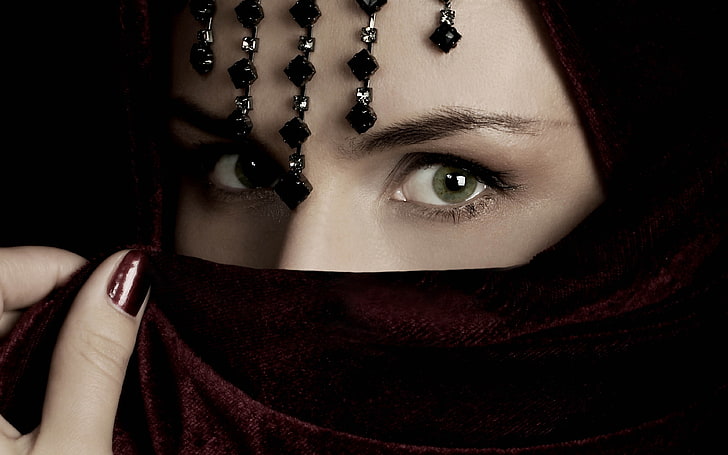 eyes, green eyes, veils, one person, body part, human body part, HD wallpaper