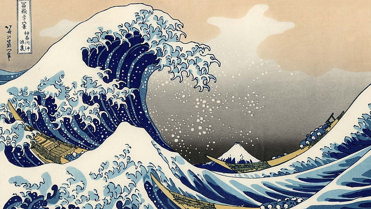 wind waves illustration, The Great Wave off Kanagawa, artwork, HD wallpaper