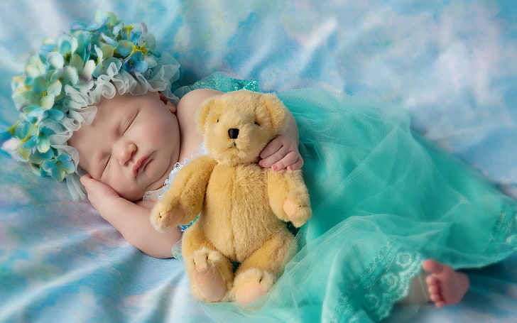 HD wallpaper: Sleeping, Cute baby, Teddy bear | Wallpaper Flare
