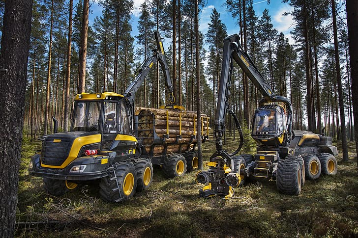 forest, moss, arrow, wheel, forestry equipment, Ponsse Scorpion