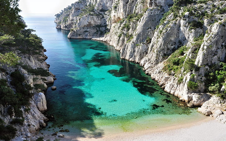 Calanque D’en Vau Is One Of The Most Beautiful French Beaches Surrounded By Stone Walls Overhanging The Water Wallpaper For Desktop 1920×1200