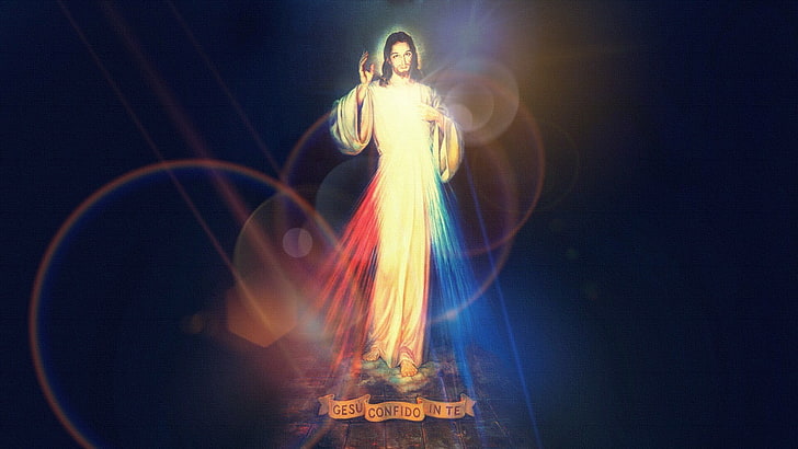 Jesus Christ digital wallpaper, lights, Christianity, God, reflection