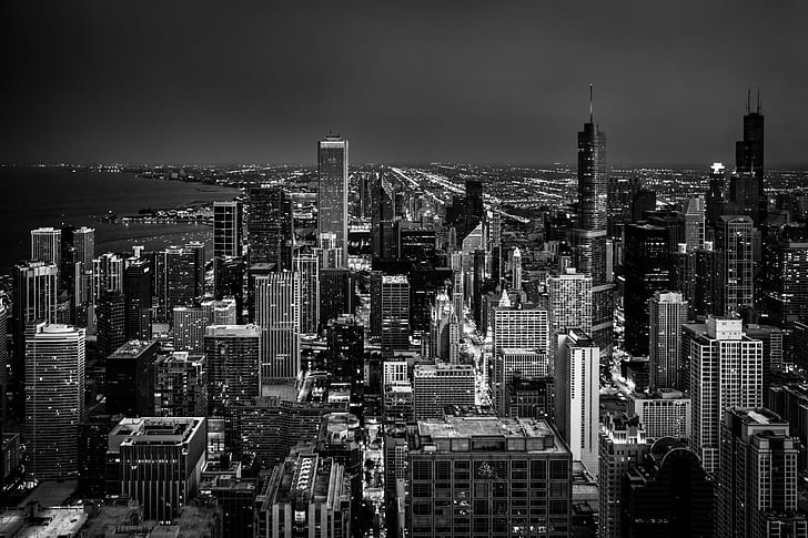 grayscale photography of high rise buildings, chicago, chicago
