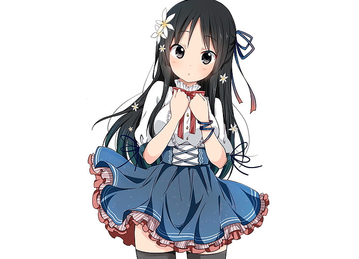 K-ON!, Akiyama Mio, black hair, black eyes, anime girls, white background, HD wallpaper