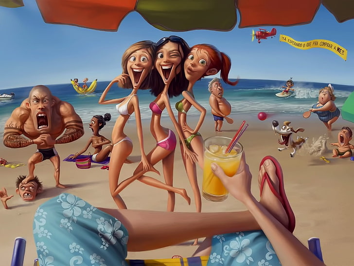 HD wallpaper: cartoon character wallpaper, sea, beach, summer, people,  girls | Wallpaper Flare