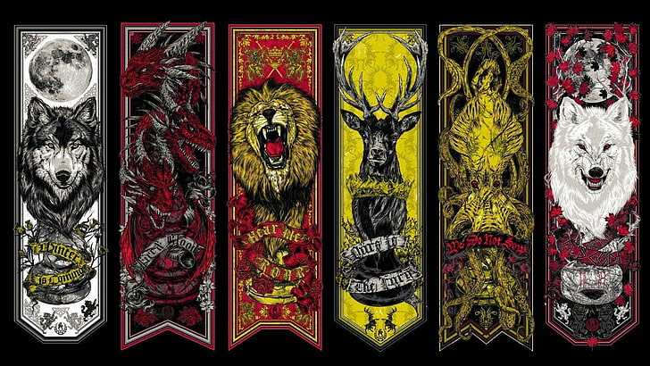 assorted animal logos, Game of Thrones, sigils, TV, collage, decoration, HD wallpaper