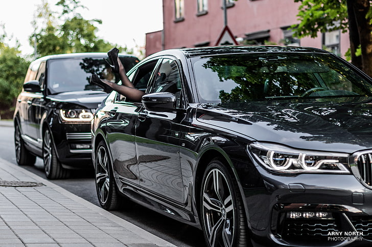 BMW, black cars, Range Rover, high heels, Arny North, model