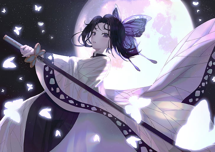 Anime, Demon Slayer: Kimetsu no Yaiba, Butterfly, Girl, Shinobu Kochou