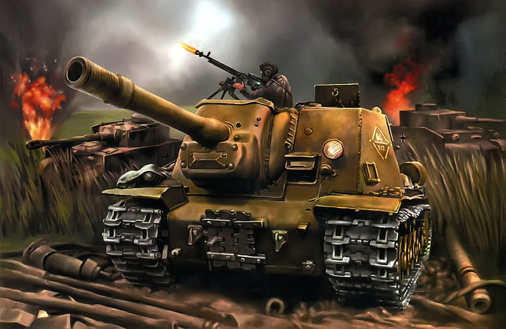 brown battle tank digital wallpaper, art, the battle, tanks, installation