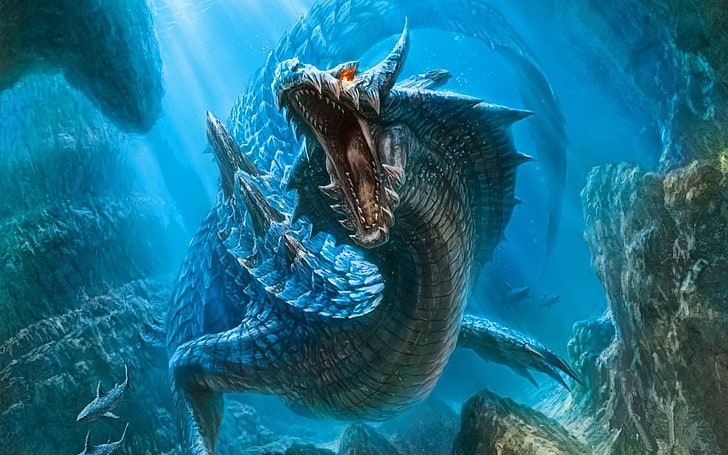 dragon, Lagiacrus, Monster Hunter, underwater, sea, swimming